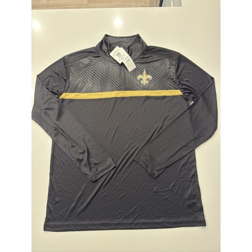 NFL New Orleans Saints Mens Long Sleeve Shirt Black Gold XL Quarter Zip